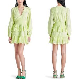 Steve Madden Lime Green Long Sleeve Ruffle Eyelet Raquelle Dress Size L